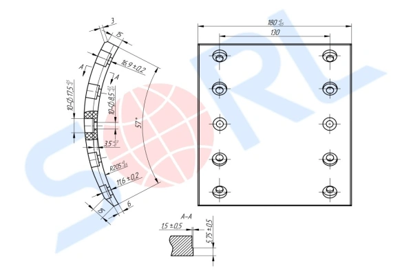 Накладка тормозная, к-т 8шт+заклепки 80шт 420x180 std bpw, saf (sorl)