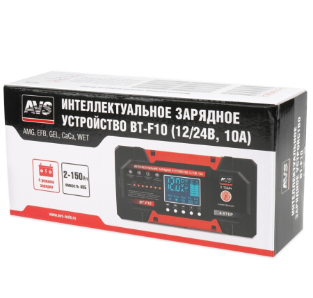 Интеллектуальное зарядное устройство для автомобильного аккумулятора avs bt-f10 (10a) 12/24v