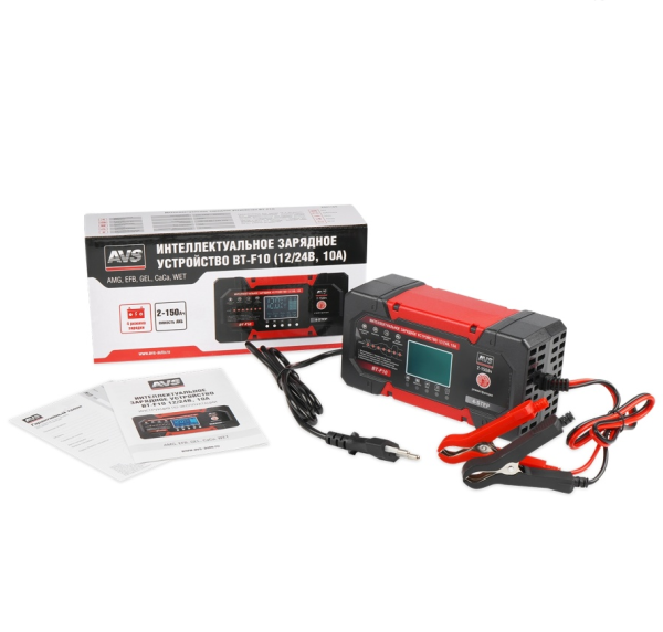 Интеллектуальное зарядное устройство для автомобильного аккумулятора avs bt-f10 (10a) 12/24v