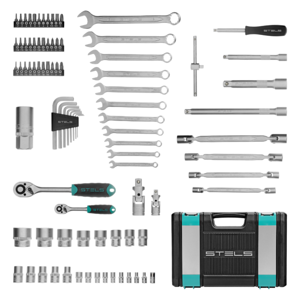 Набор инструментов, 1/2", 1/4", crv, пластиковый кейс 88 предметов stels
