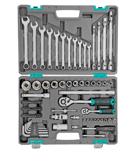 Набор инструментов, 1/2", 1/4", crv, пластиковый кейс 88 предметов stels